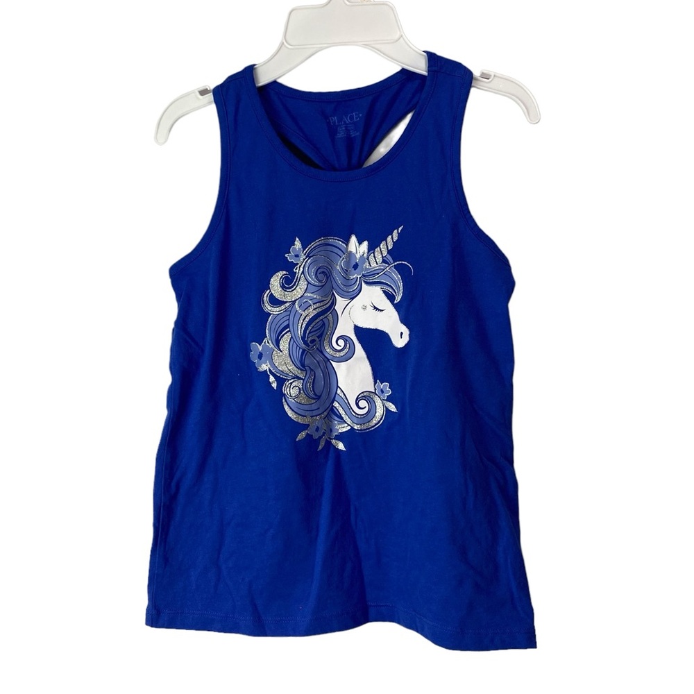 Children's Place twist racerback tank royal blue white unicorn size large 10/12